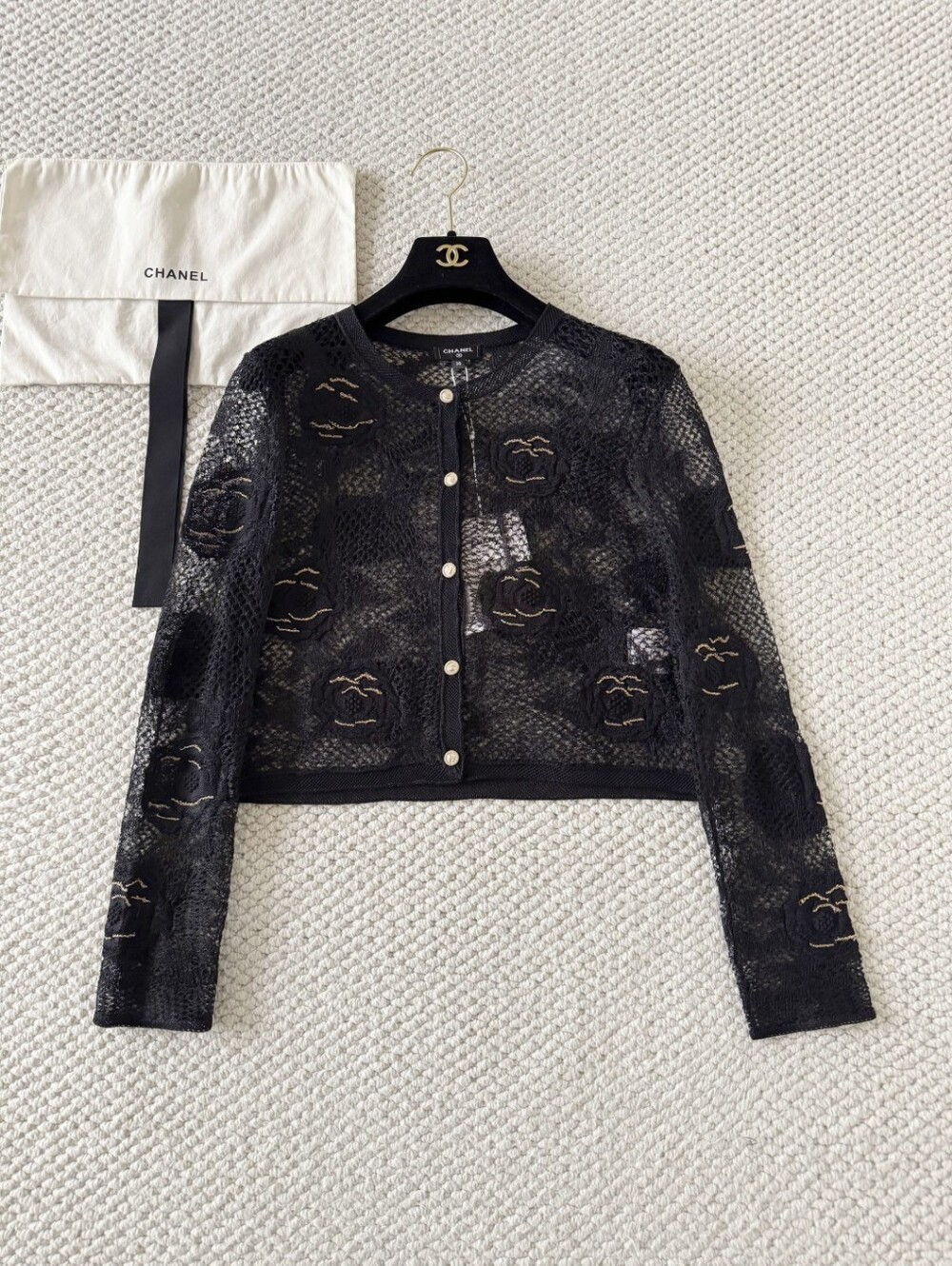 Chanel Black Lace Floral Cropped Cardigan Sweater
